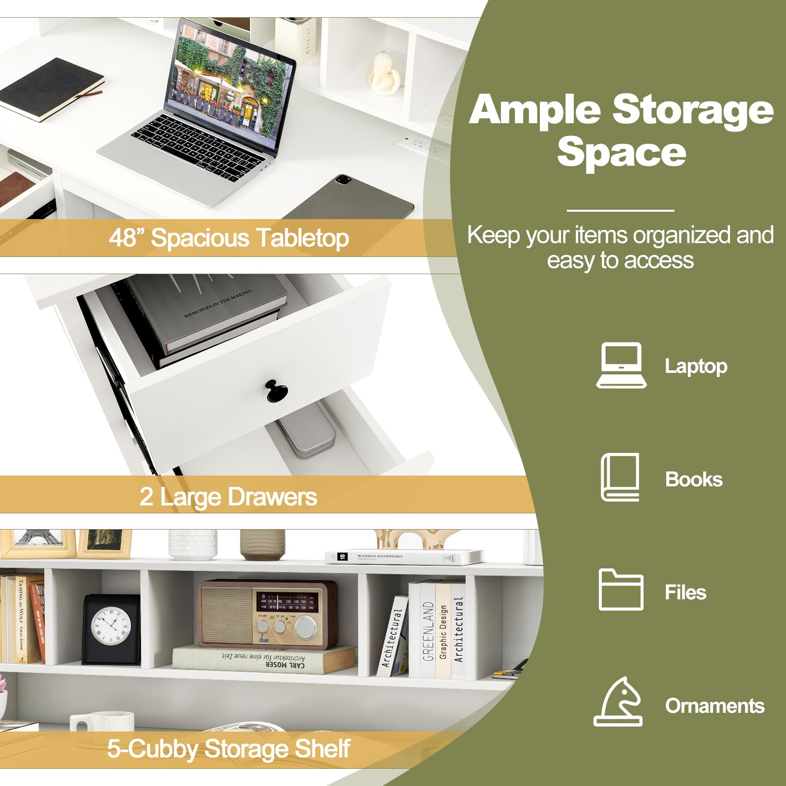 48" Computer Desk with 5-Cube Hutch and Charging Station