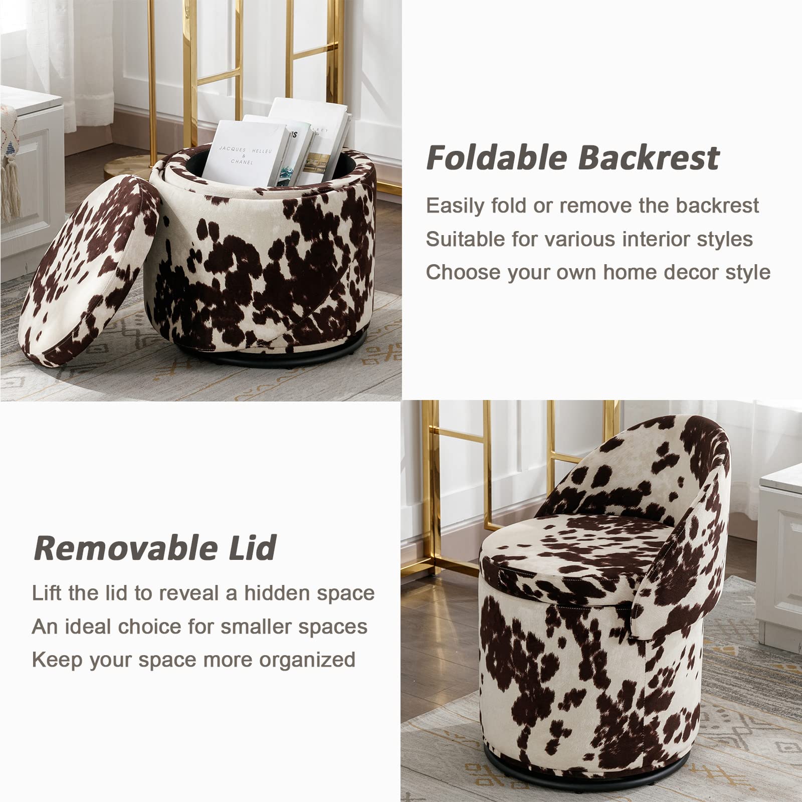 Round Swivel Storage Ottoman with Backrest