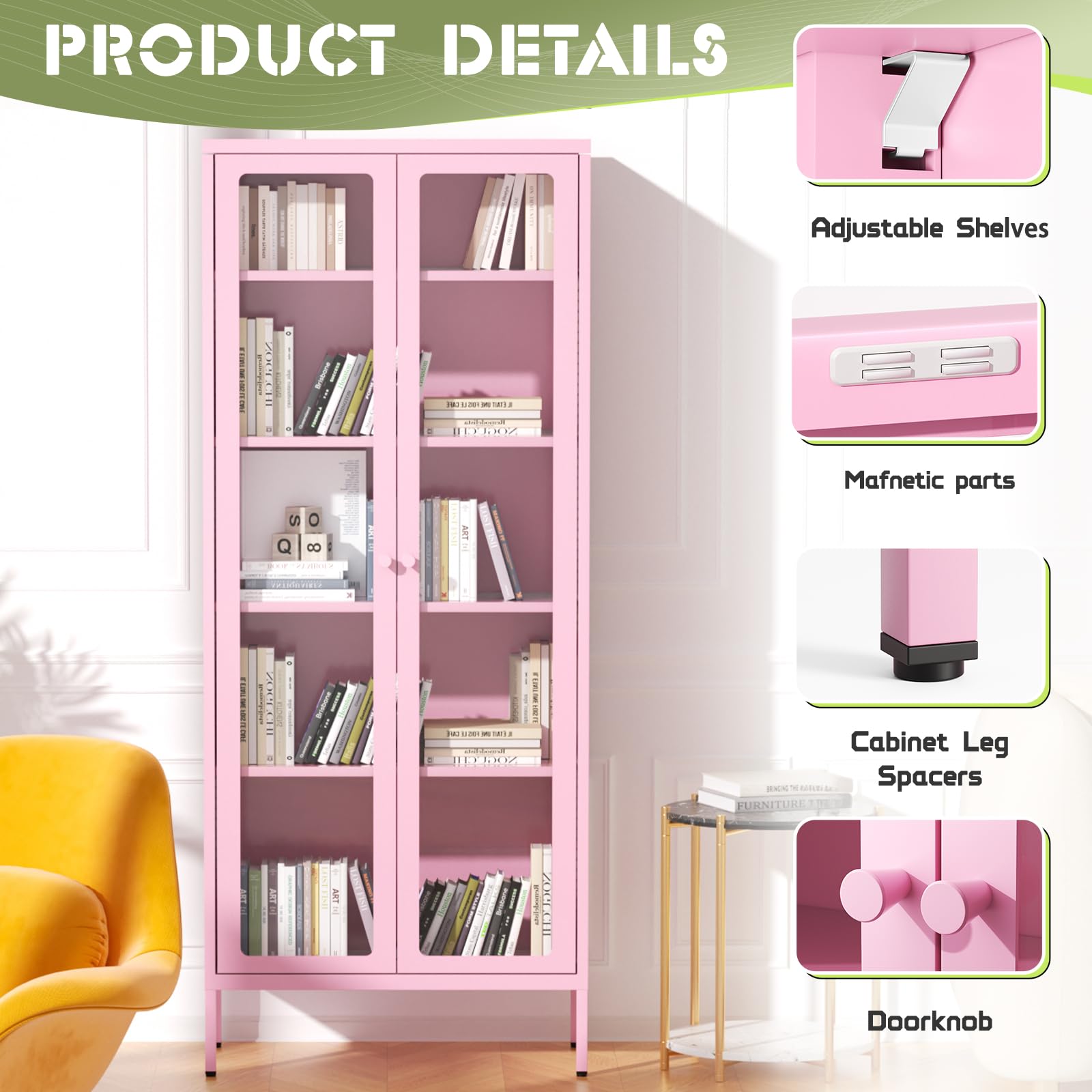 5-Tier Glass Display Cabinet with Adjustable Shelves