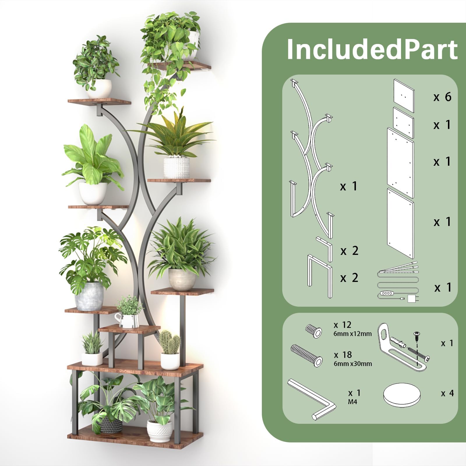 65 Inch Plant Stand with Grow Lights - 9 Tier Metal Indoor Plant Shelf