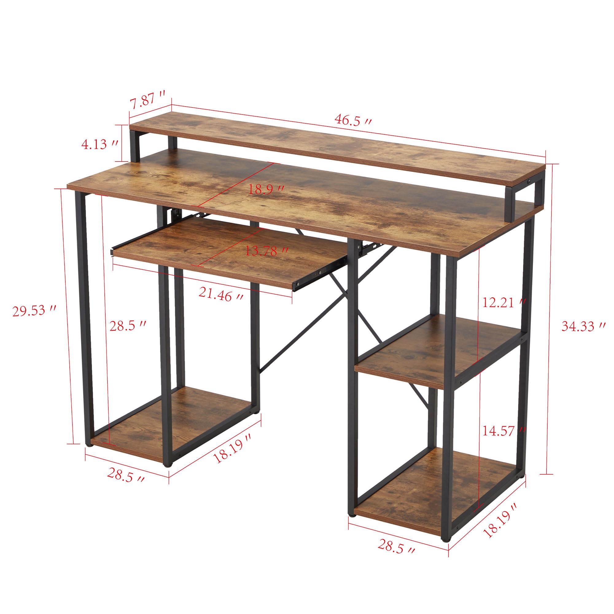 Computer Desk with Monitor Stand and Storage Shelves
