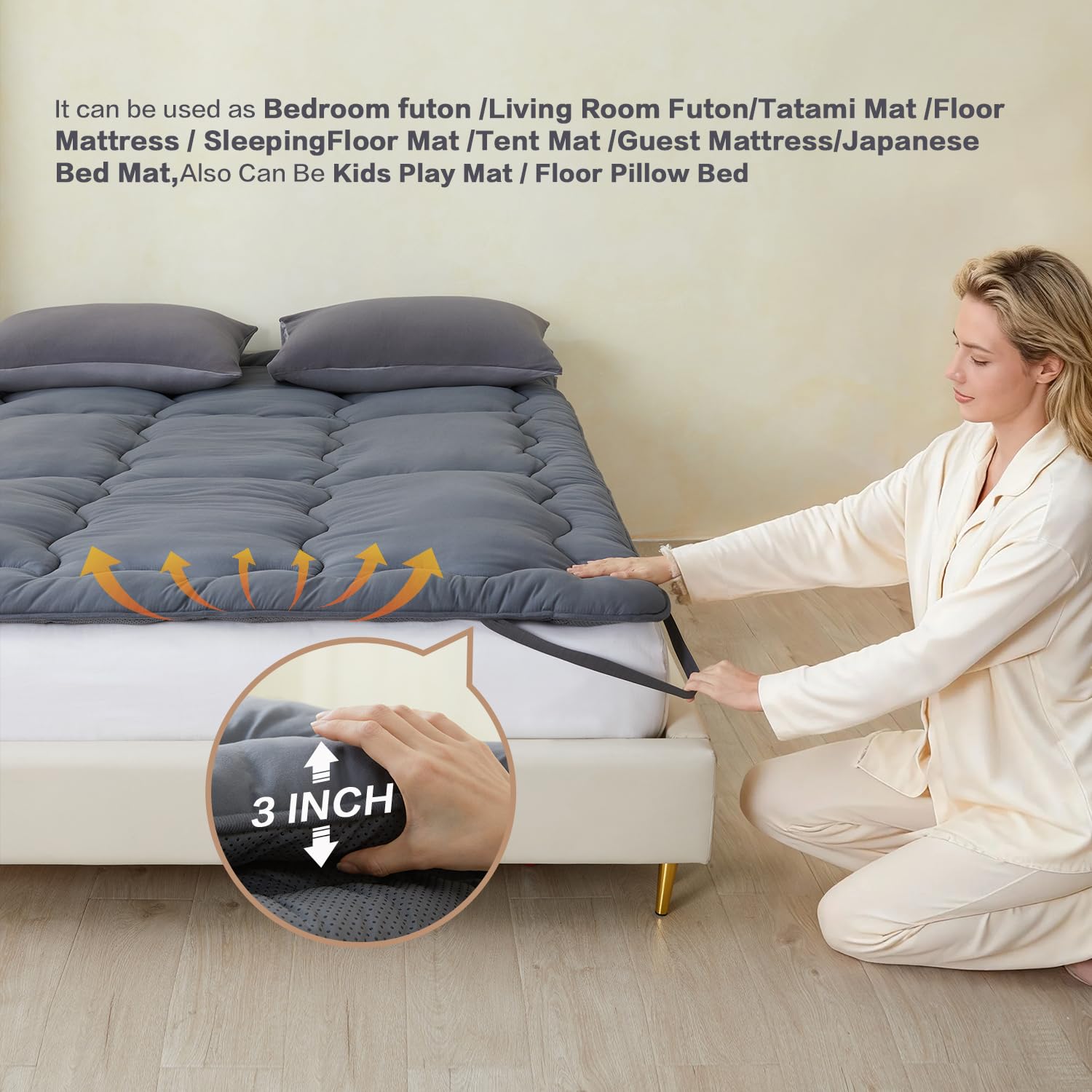 Japanese Futon Mattress Floor Mattress Twin 3 Inch Foldable