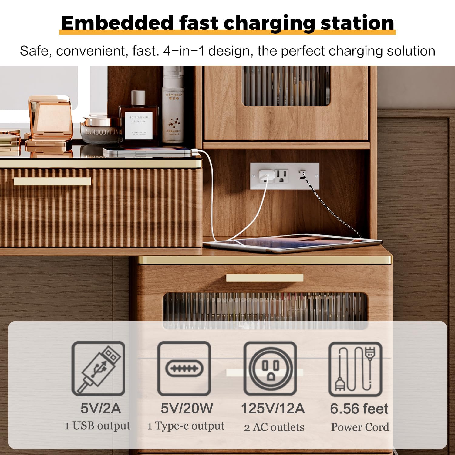 Vanity Desk with HD Lighted Mirror and 5 Drawers