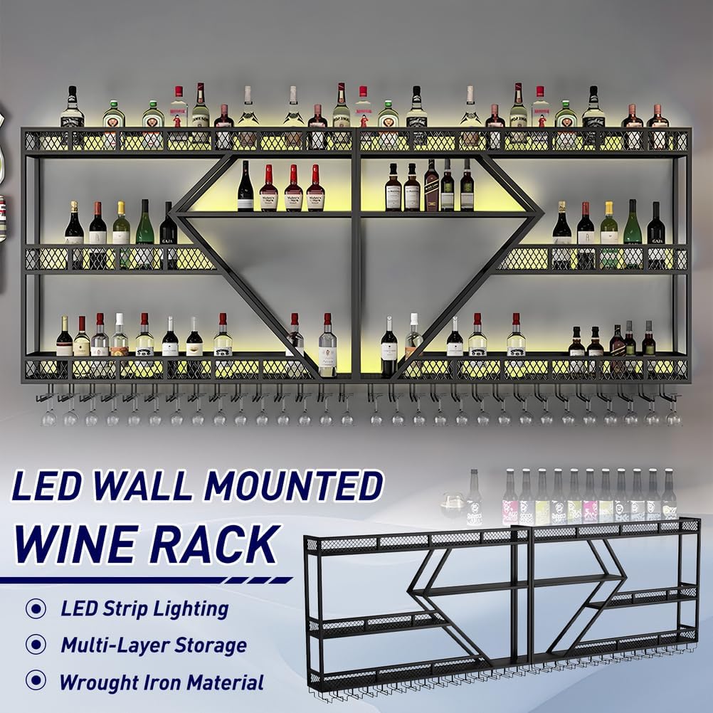 Wall Mounted Wine Rack with LED Light