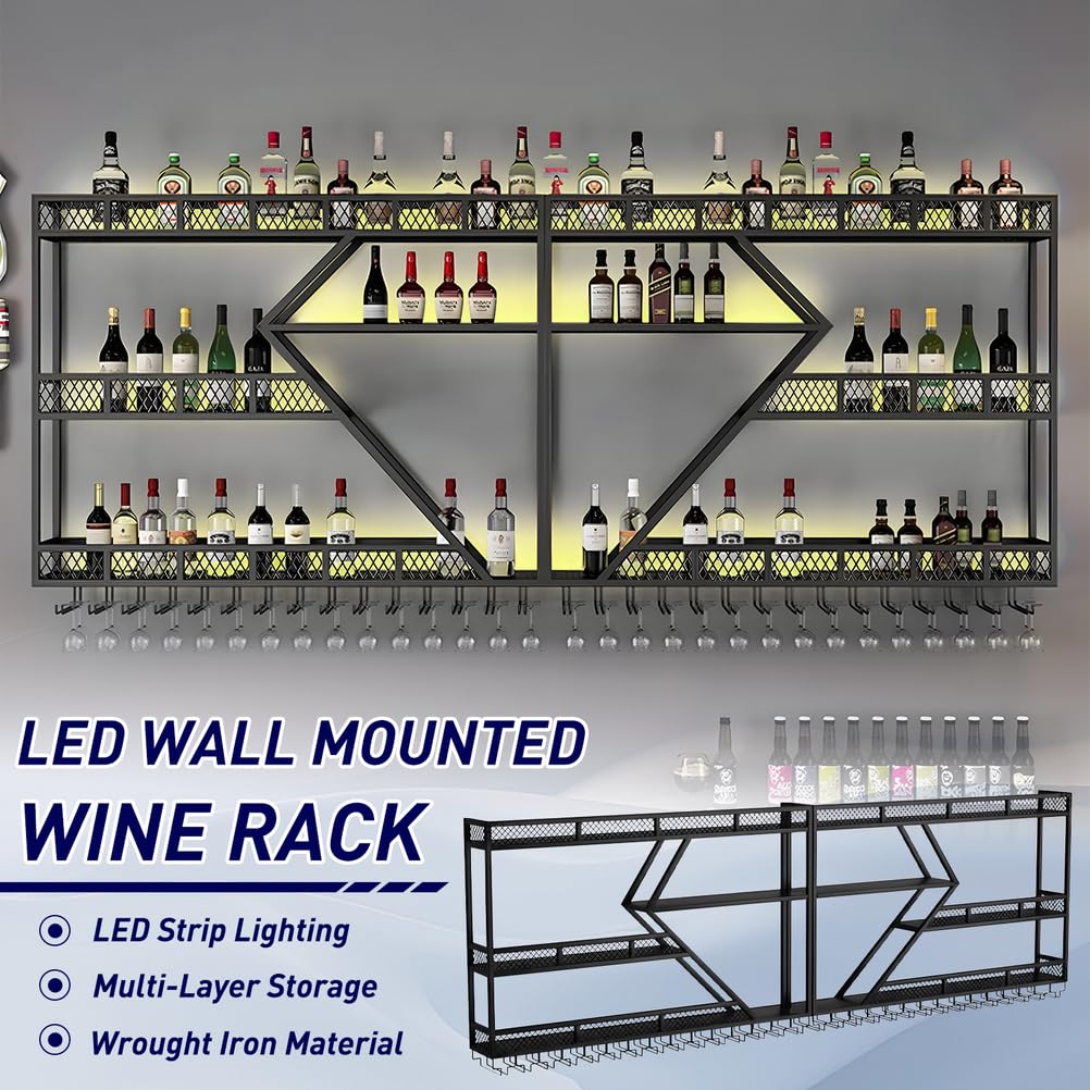 Wall Mounted Wine Rack with LED Light