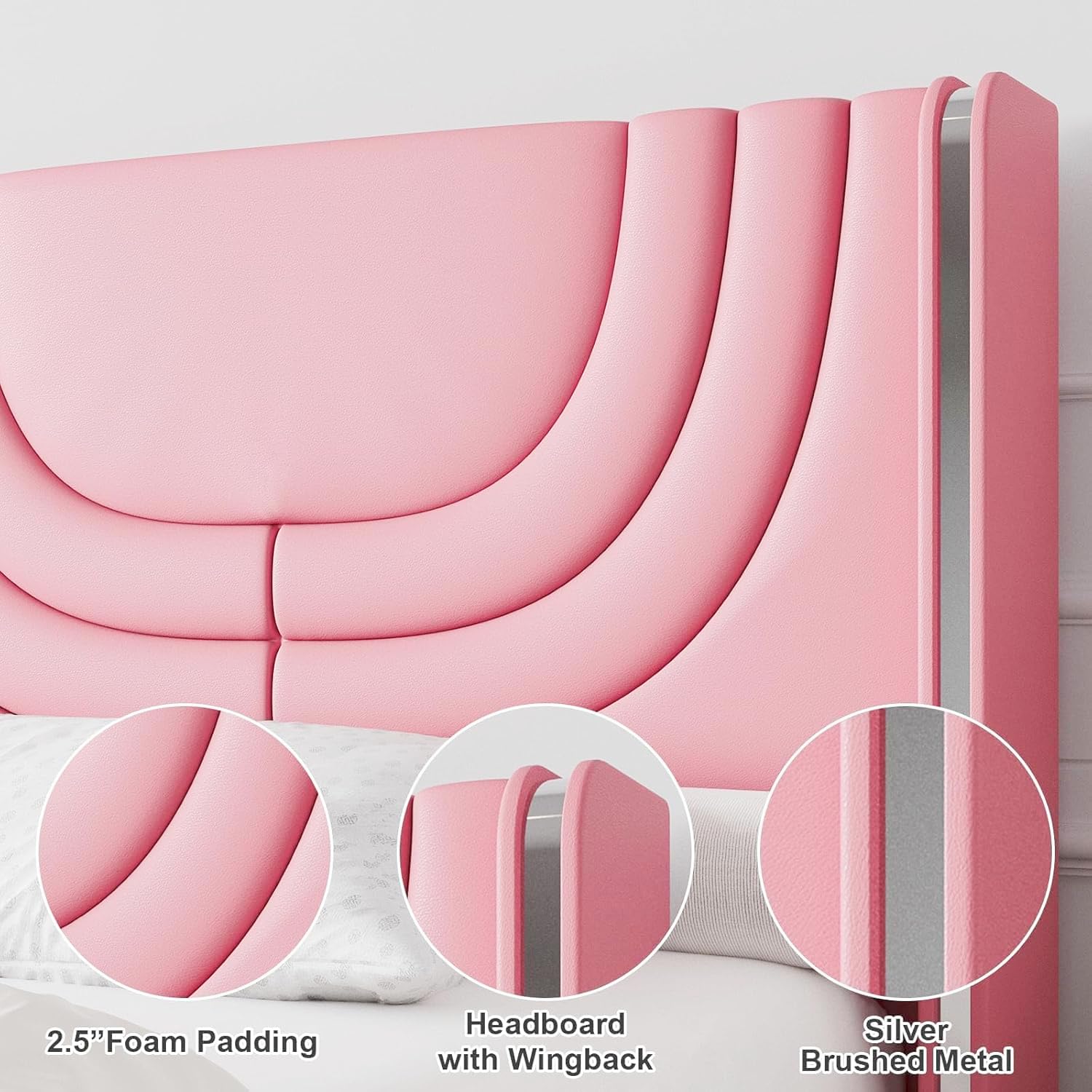 Full Size LED Bed Frame with Upholstered Wingback Headboard