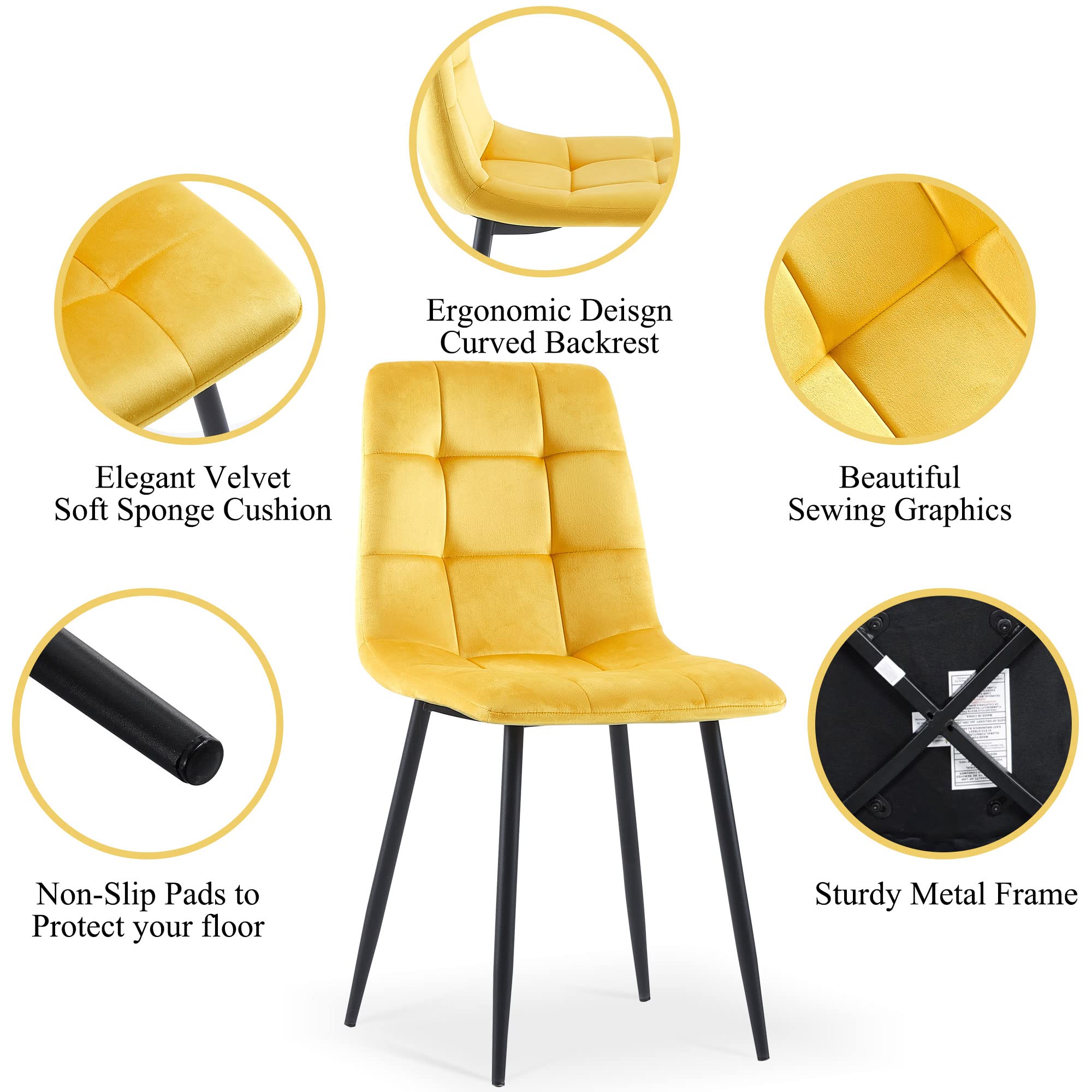 5-Piece Dining Table Set with Yellow Velvet Chairs