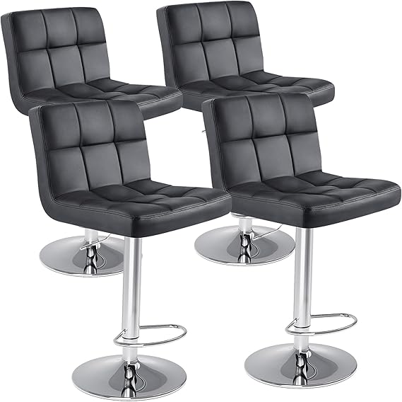 Counter Height Bar Stools Set of 4 - 24 Inch Black PU Leather
