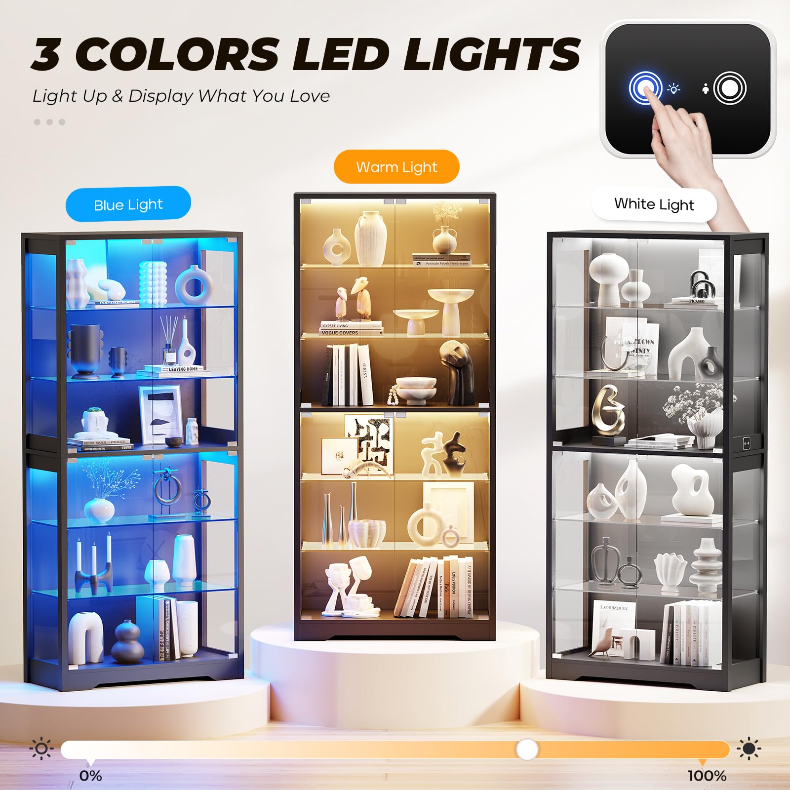 6-Tier Glass Display Cabinet with LED Lights