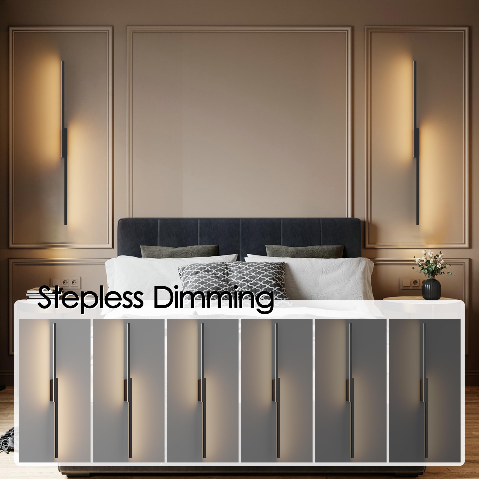 39.4" Black Battery Operated Wall Sconce Set of 2