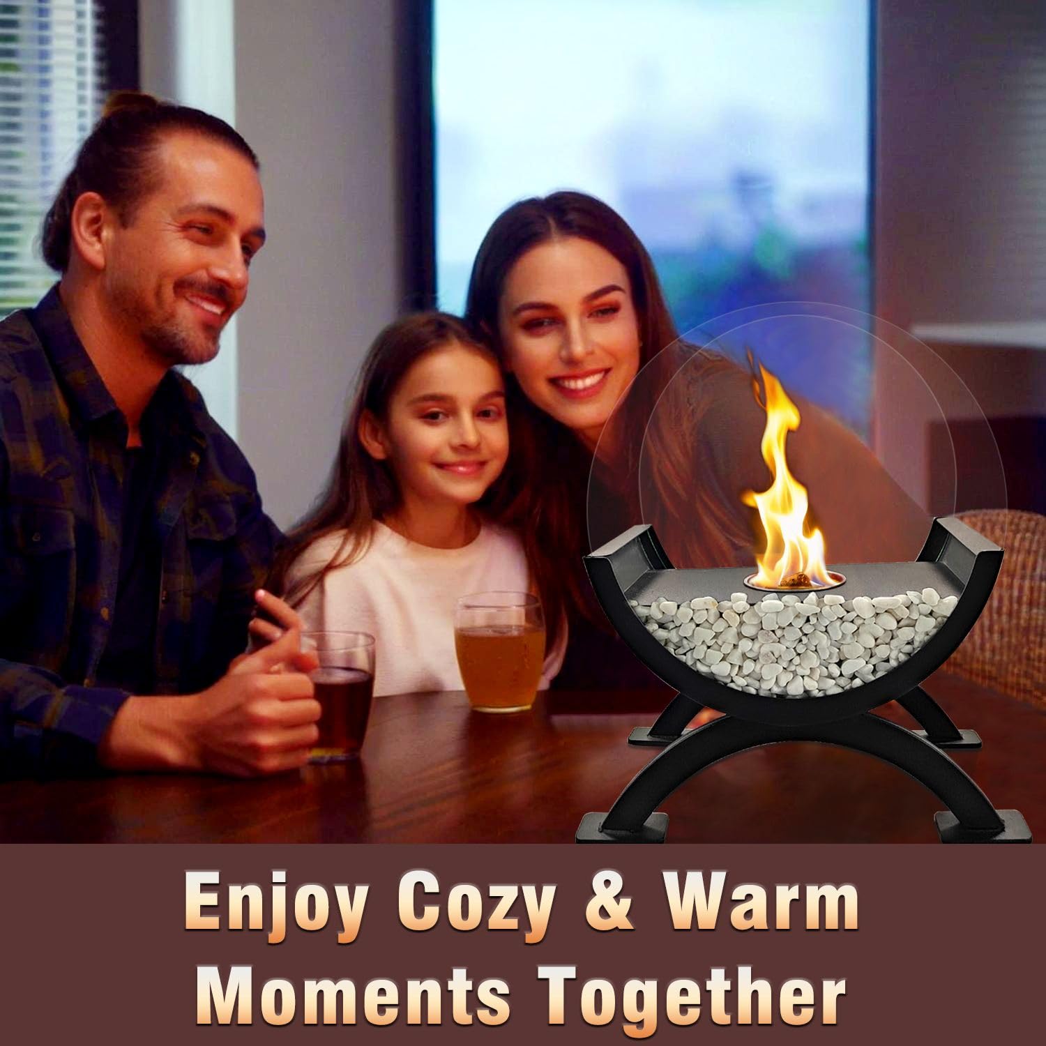 Round Glass Tabletop Fireplace with Tempered Glass