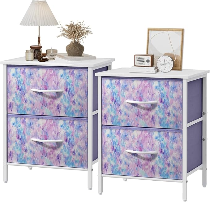 2-Drawer Pink Nightstand with Steel Frame