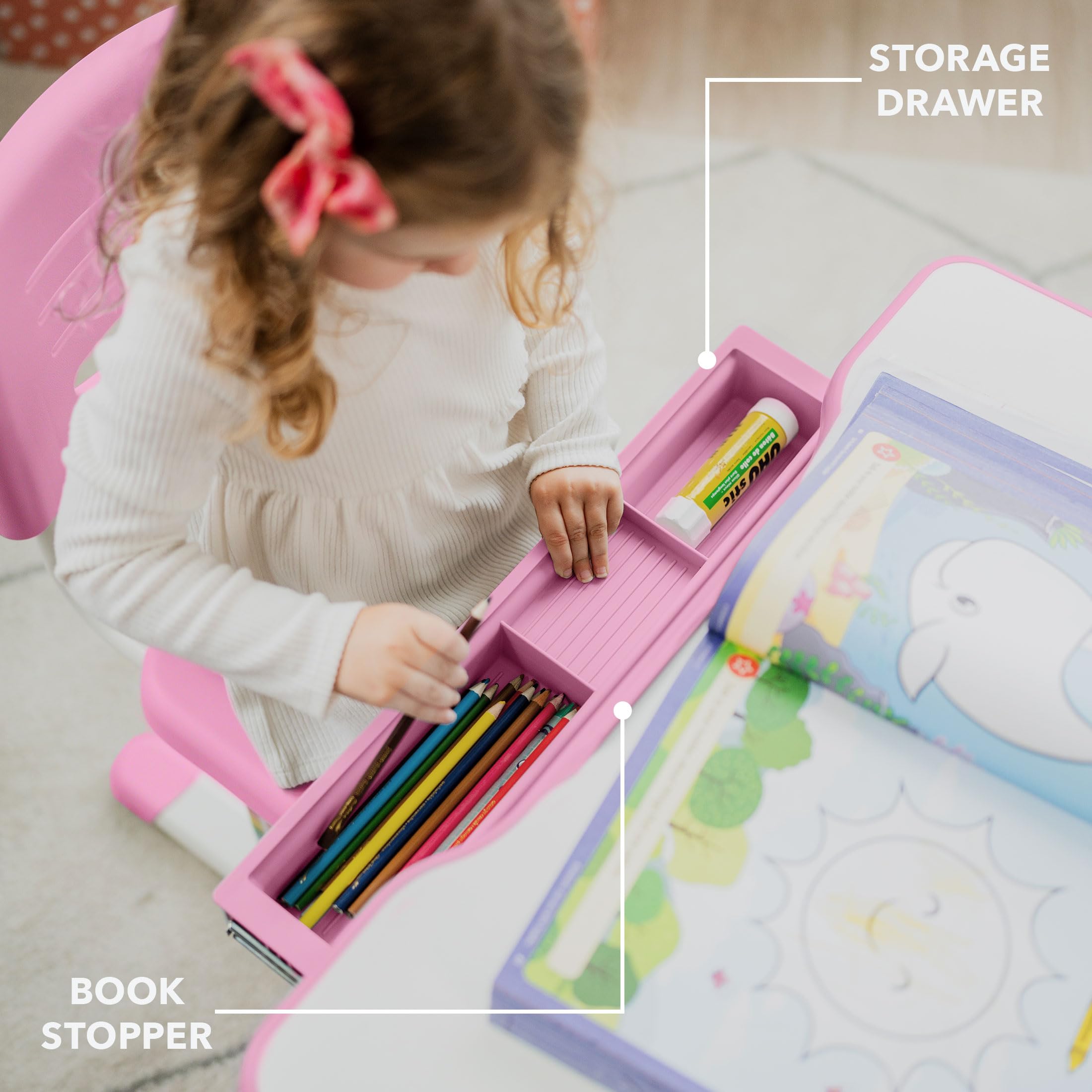 Kids Desk and Chair Set - Height Adjustable with Storage Drawer