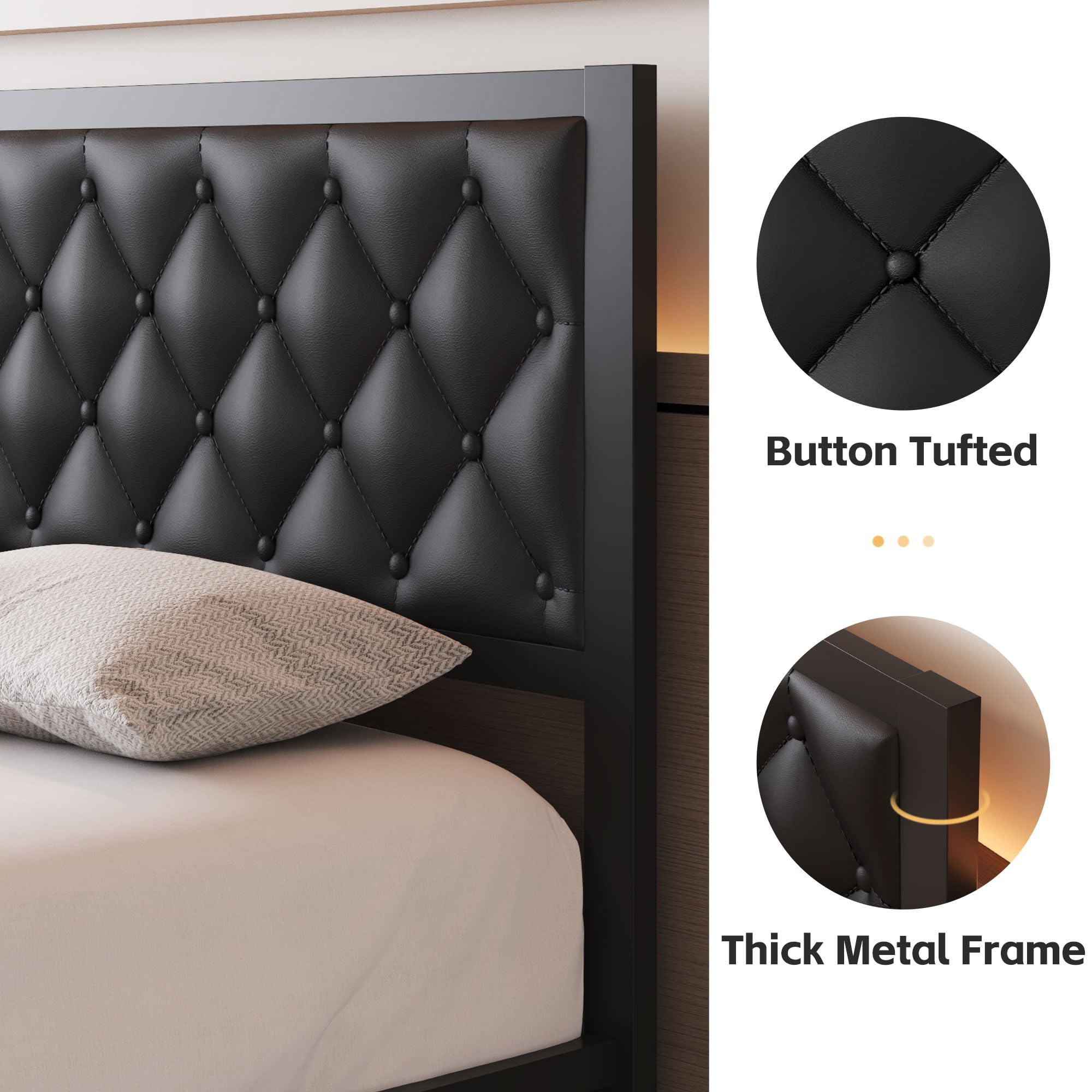 Queen Bed Frame with PU Leather Upholstered Headboard