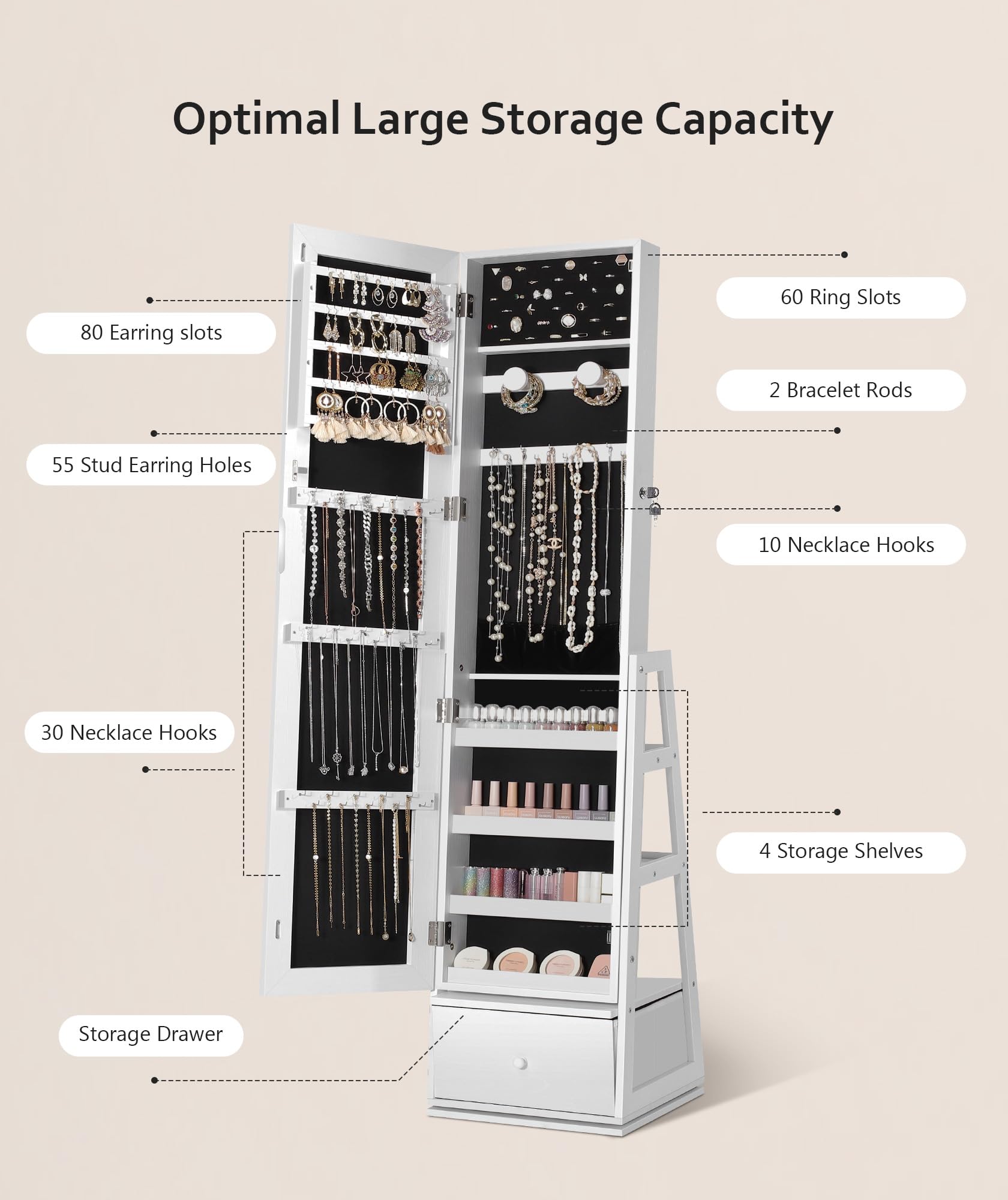 360° Swivel Jewelry Cabinet with Full Length Mirror