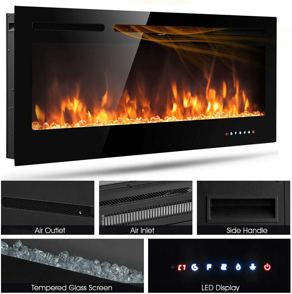 50-Inch Electric Fireplace Insert with Thermostat