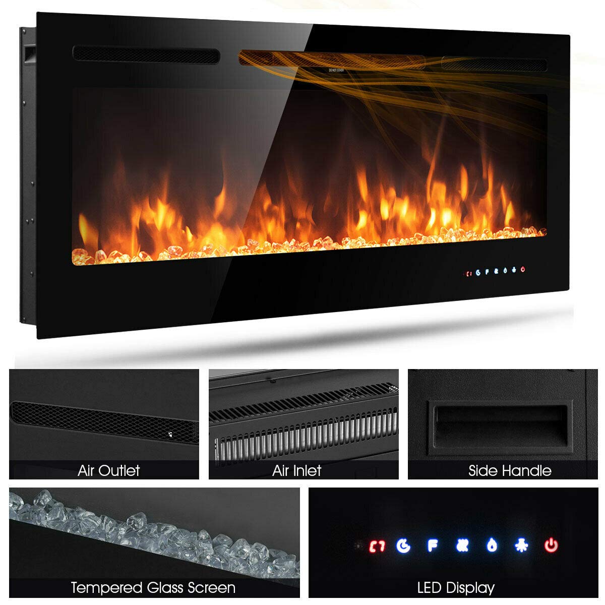 50-Inch Electric Fireplace Insert with Thermostat