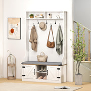 Hall Tree with Cushioned Bench and Shoe Storage