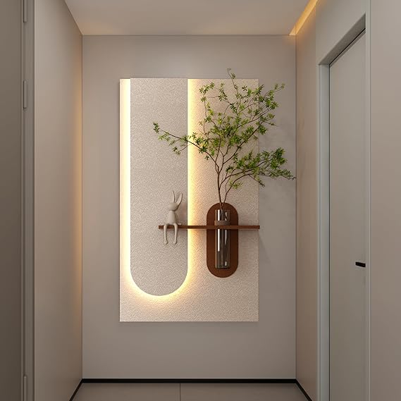 3D LED Wall Decor Sculpture with Artificial Plants and Glass Vase