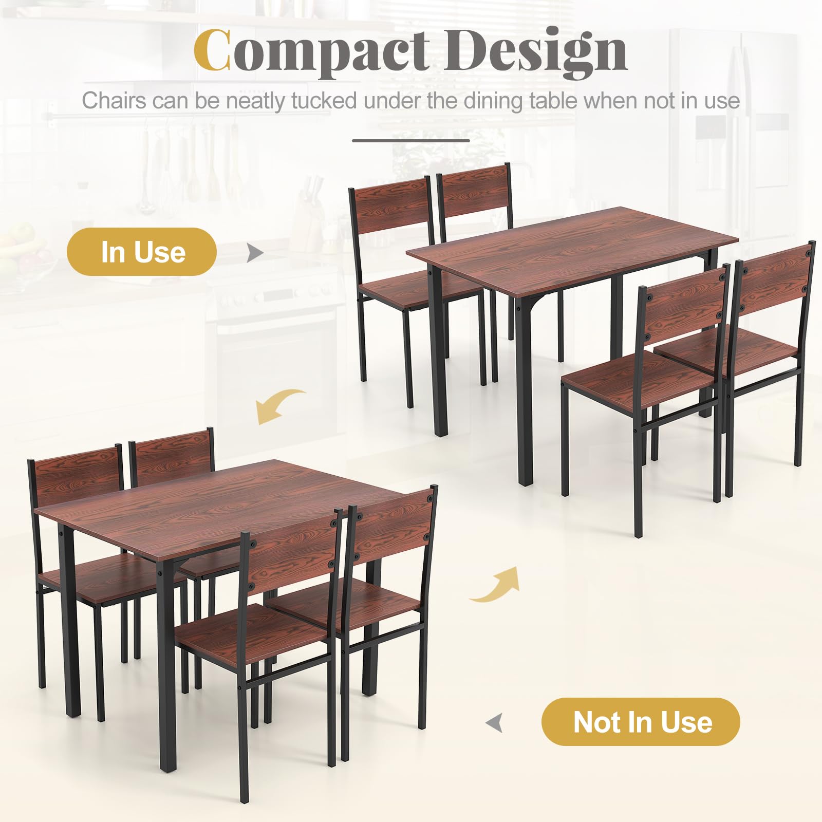 Dining Table Set for 4 with Chairs - Walnut