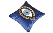 Evil Eye Pattern Throw Pillow Cover - Midnight Blue Velvet Cushion - 18x18 Inch