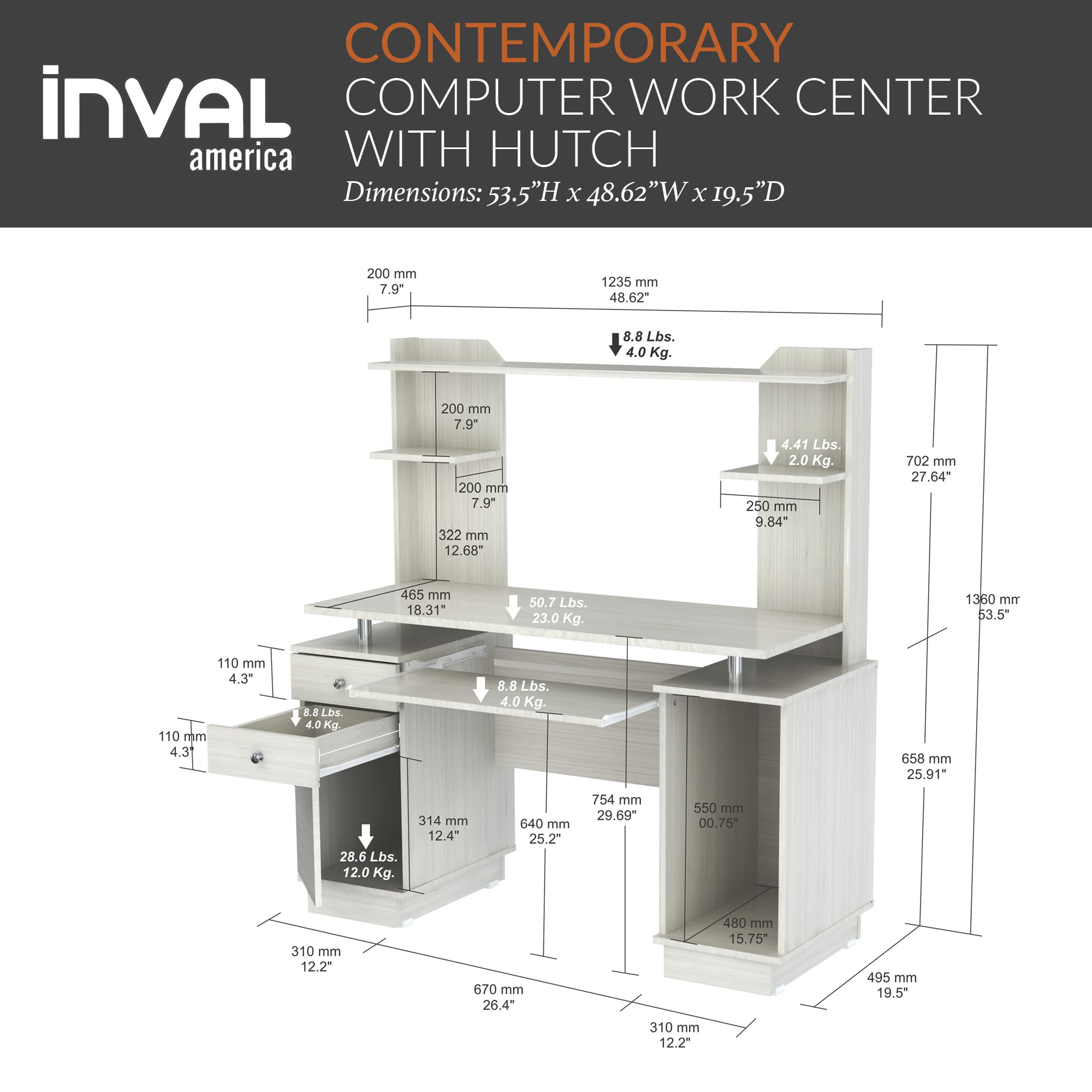Computer Work Center with Hutch and Pull-Out Keyboard Tray