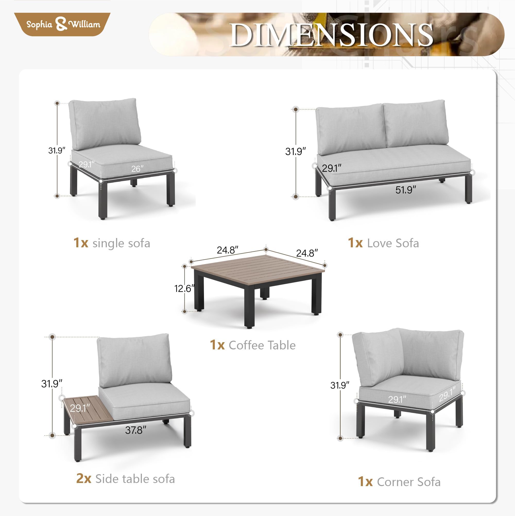 6-Piece Outdoor Patio Sectional Set