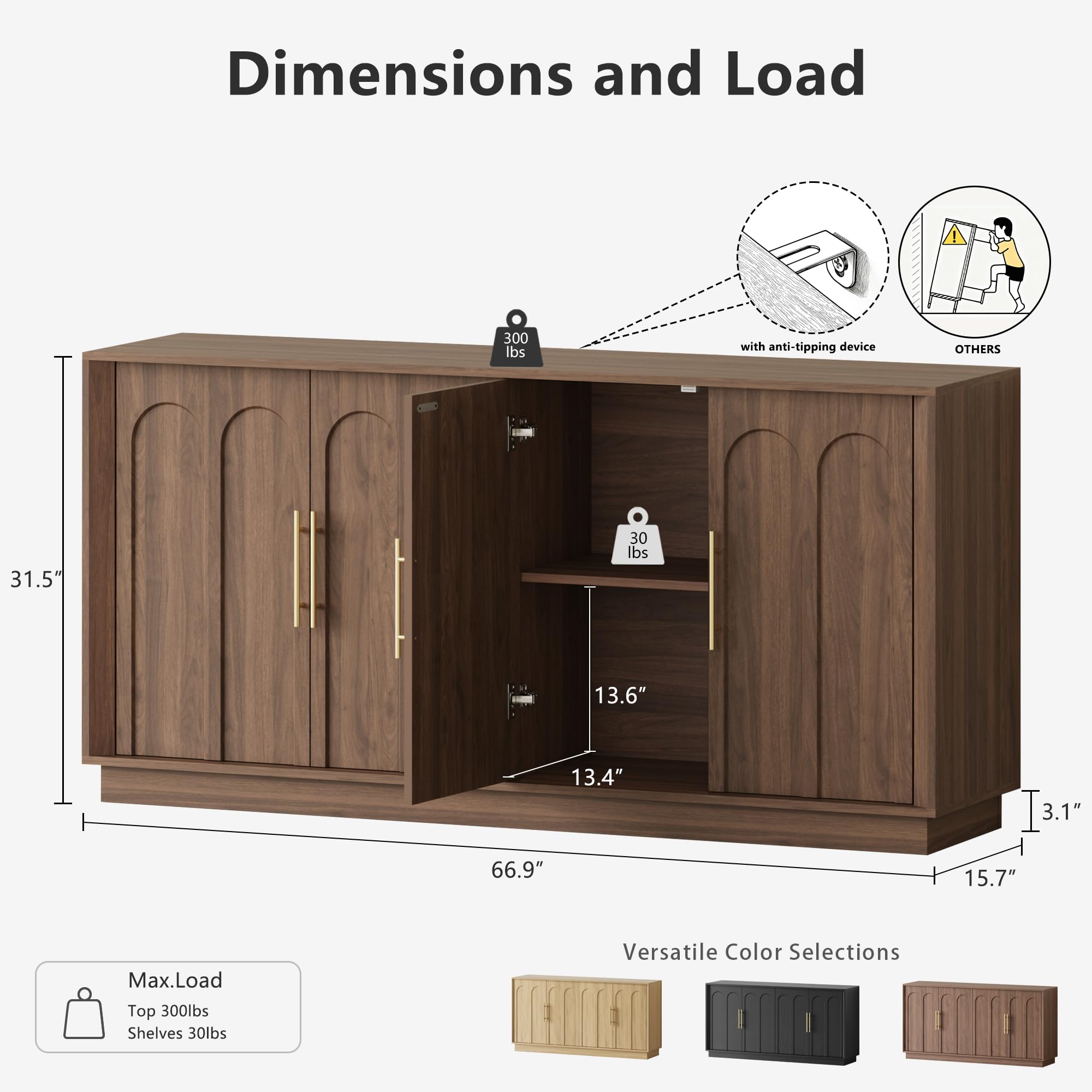 Mid-Century Modern Sideboard Cabinet with Arched Doors