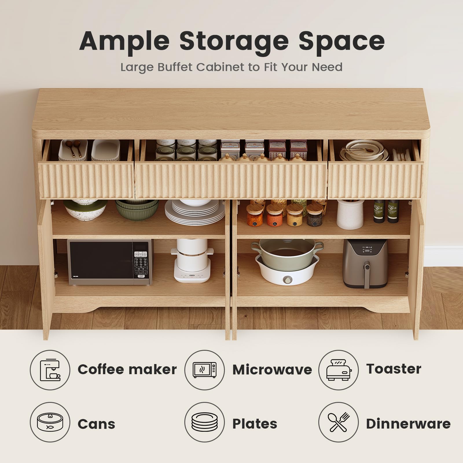 Fluted Buffet Cabinet with Storage