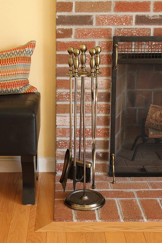5-Piece Fireplace Tool Set with Stand
