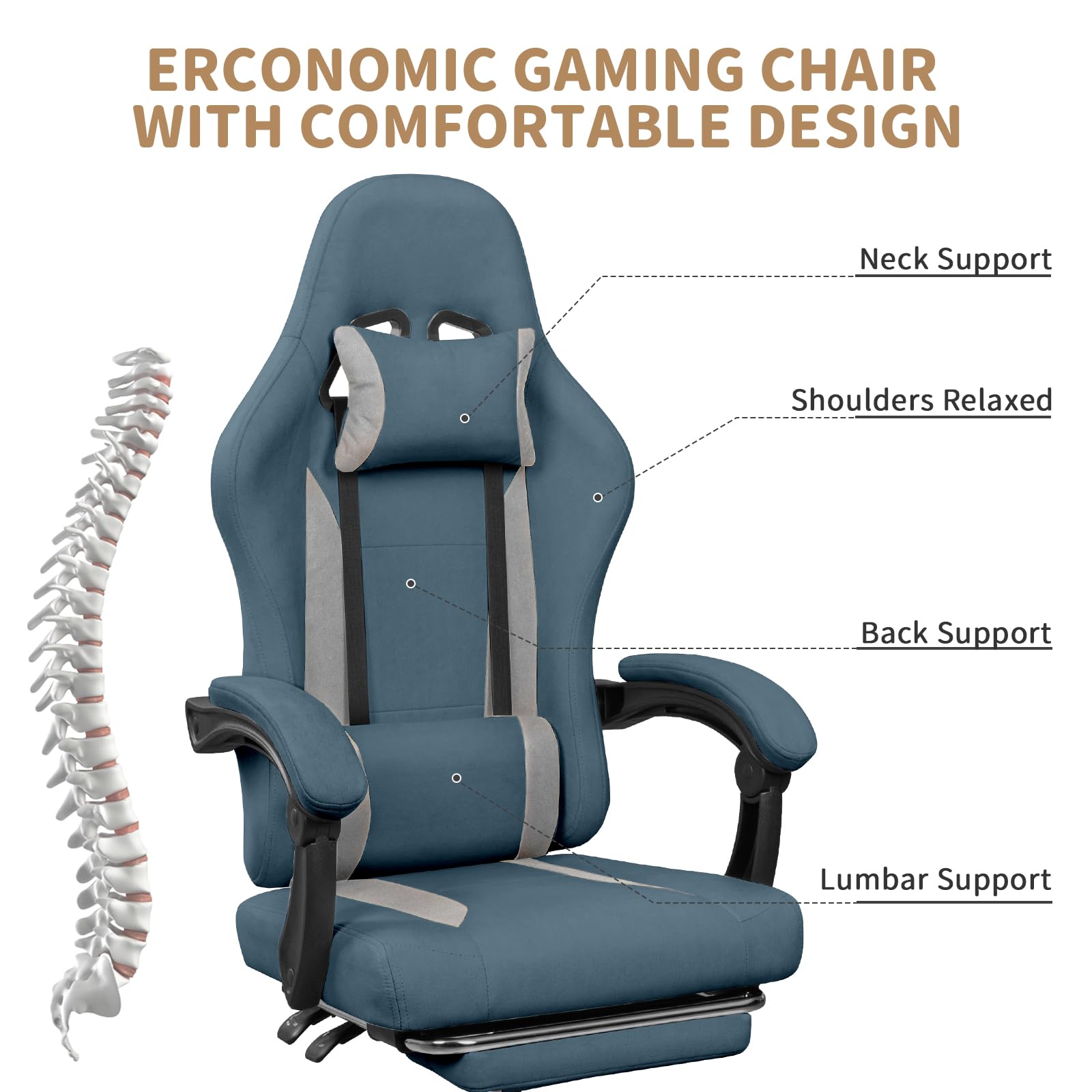 Breathable Fabric Gaming Chair with Footrest