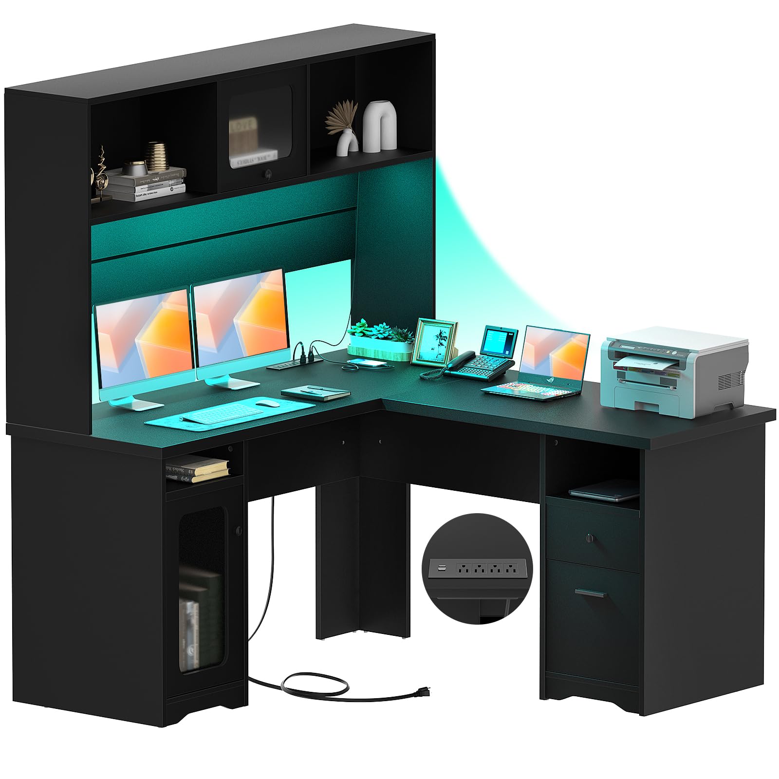 L-Shaped Office Desk with Hutch 60 Inch