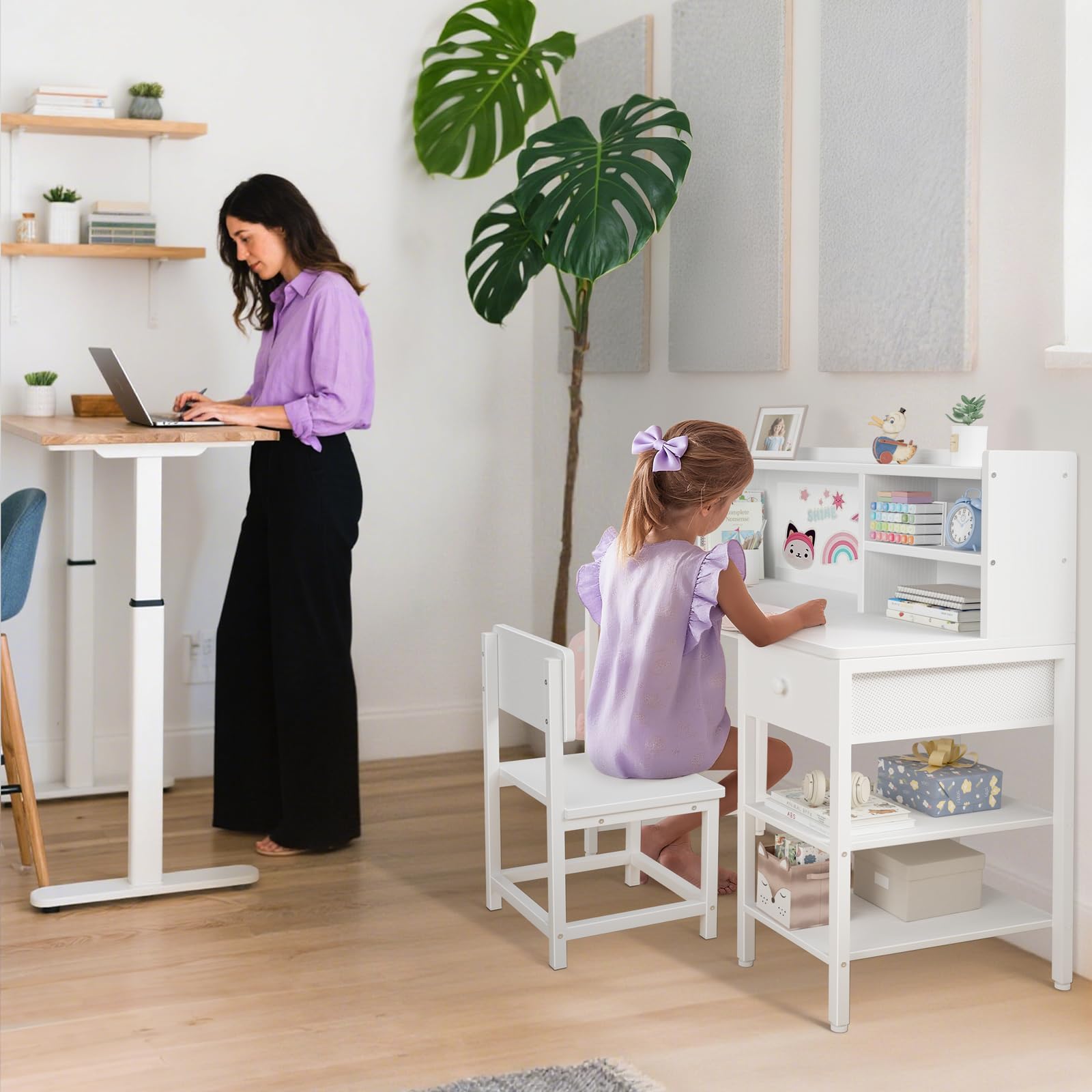 Kids Desk and Chair Set with Hutch and Storage