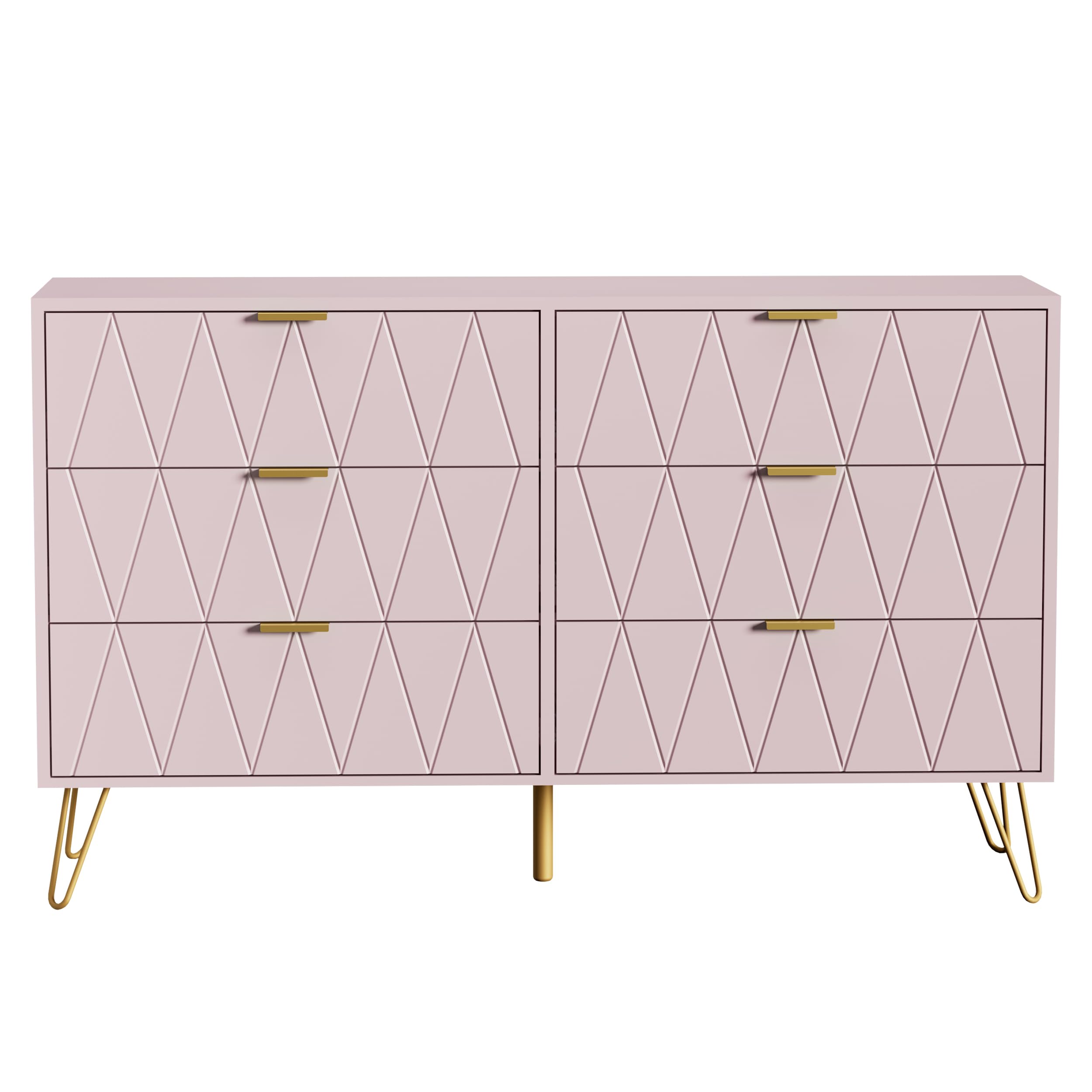 6 Drawer Dresser with Wide Drawers and Metal Handles