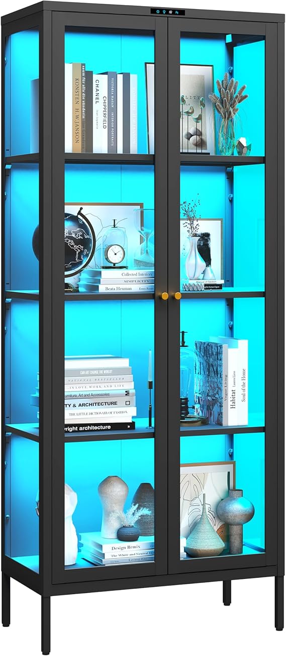 Display Cabinet with Glass Doors and LED Lights