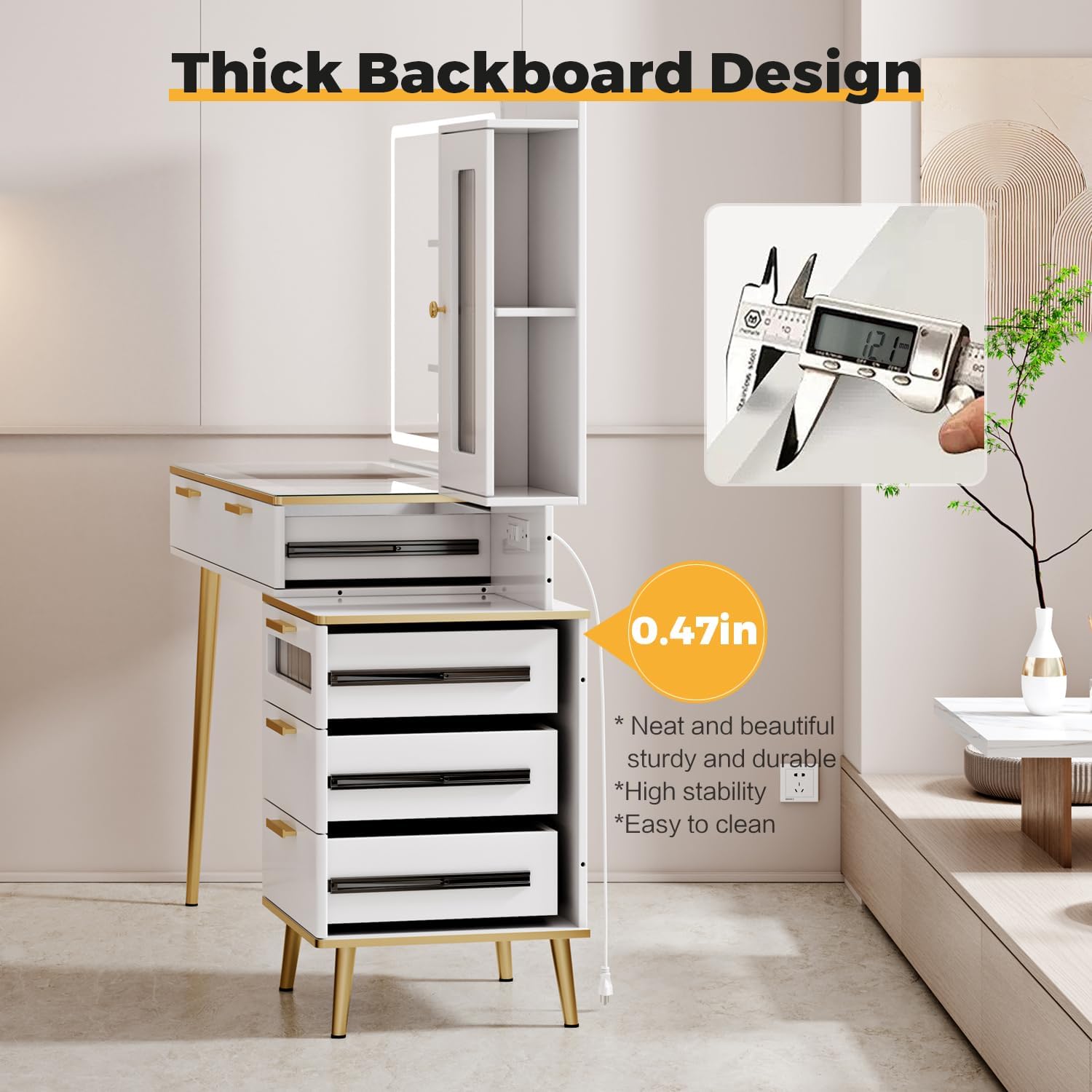 Vanity Desk with HD Lighted Mirror and 5 Drawers