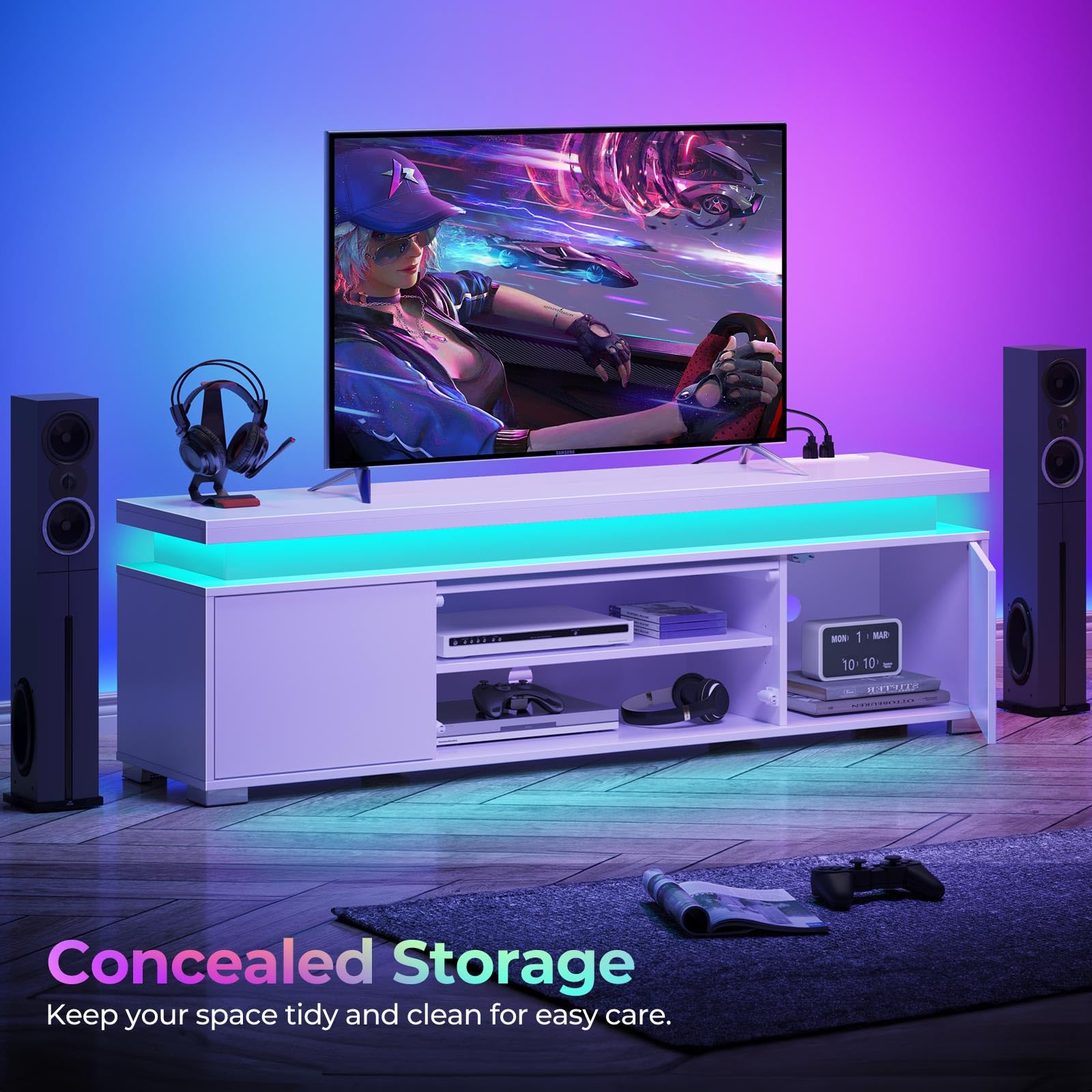 TV Stand with LED Lights & Power Outlet