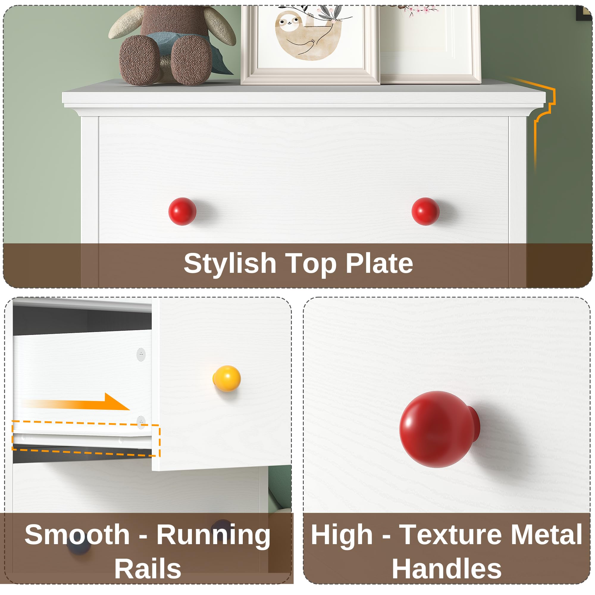 6 Drawer Tall Dresser with Colorful Handles