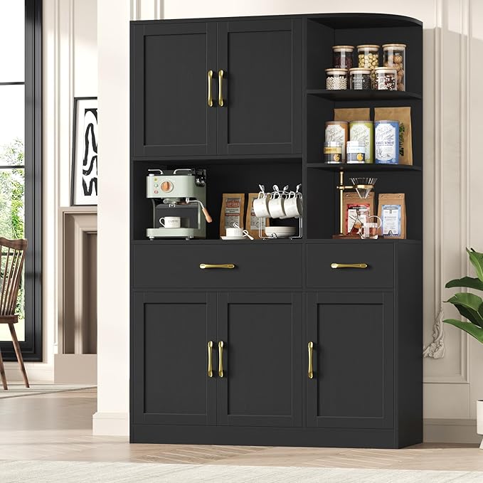 67" Kitchen Pantry Cabinet with Microwave Stand