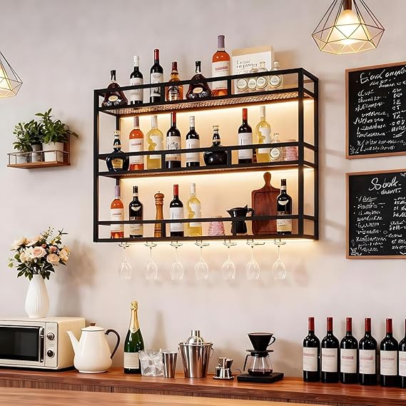 Wall Mounted Wine Rack with LED Light