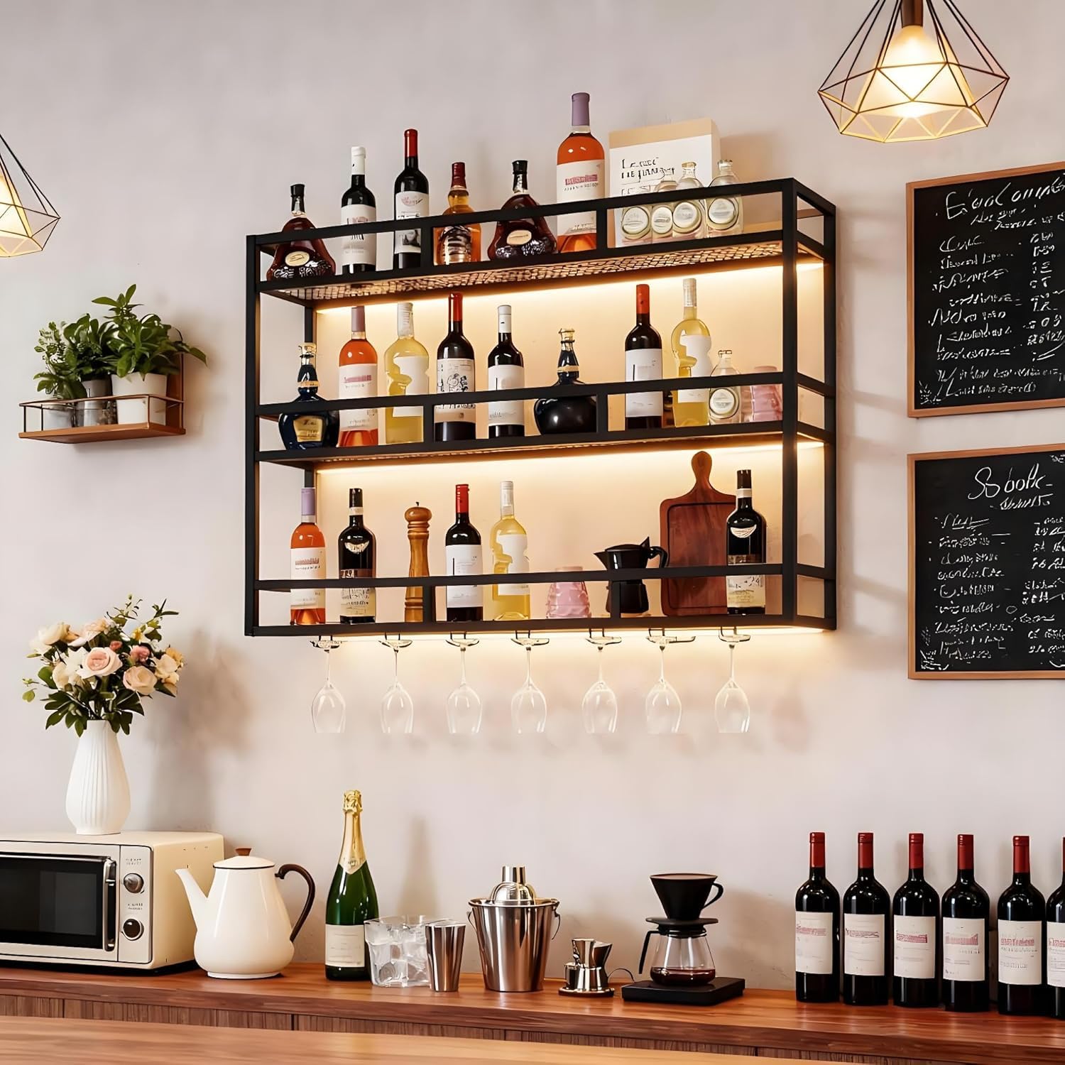Wall Mounted Wine Rack with LED Light
