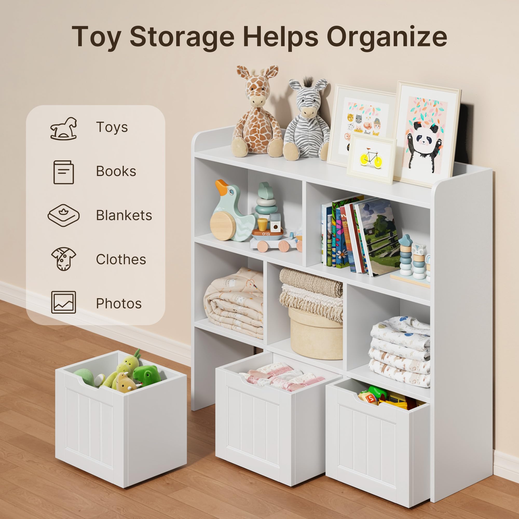 Toy Storage Cabinet with 3 Drawers and 6 Shelves