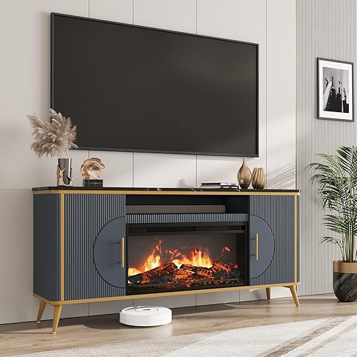 Fluted Fireplace TV Stand with Electric Fireplace