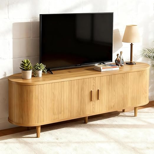 70" Mid Century Modern TV Stand with Sliding Doors