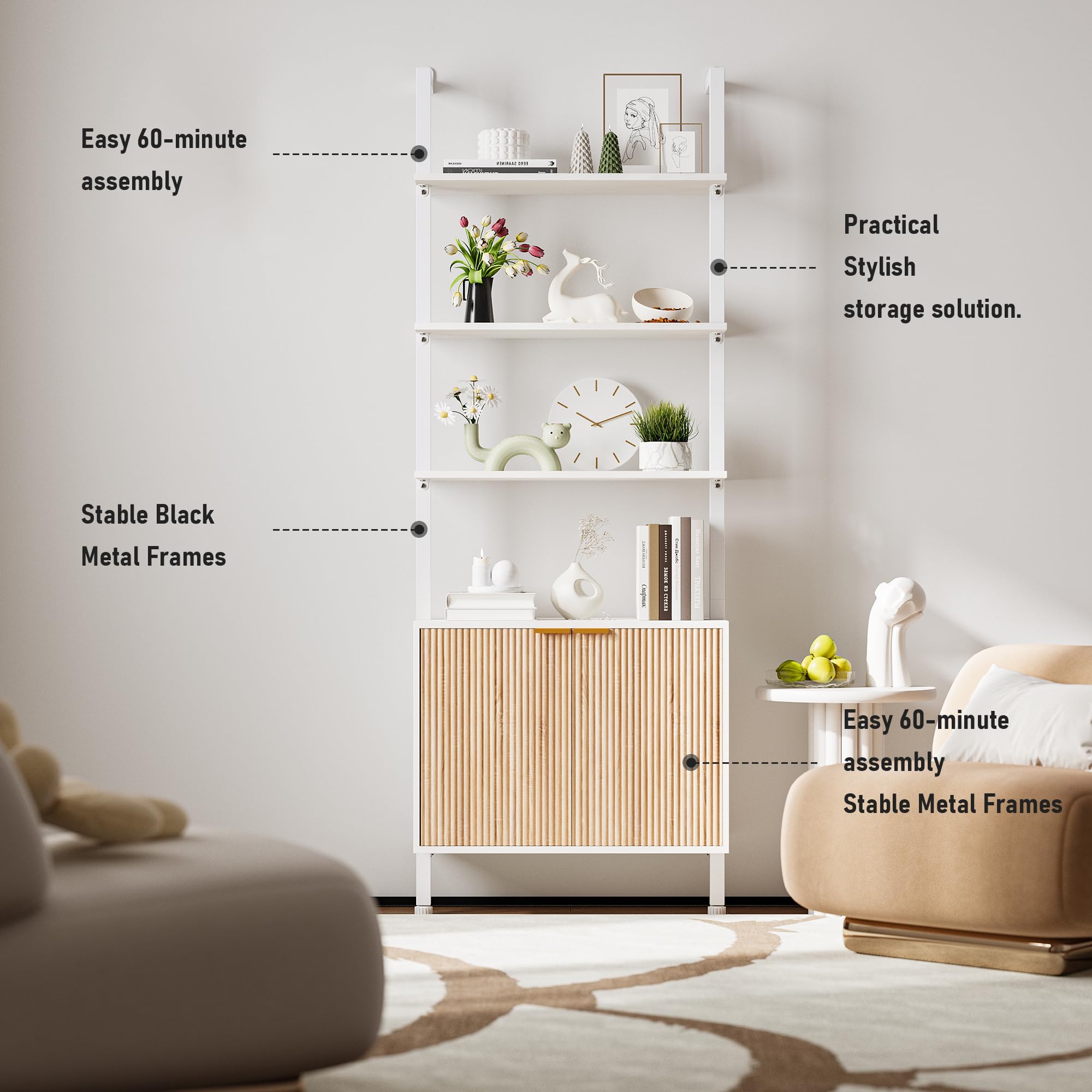 74 Inch Tall Bookshelf with Storage Cabinet