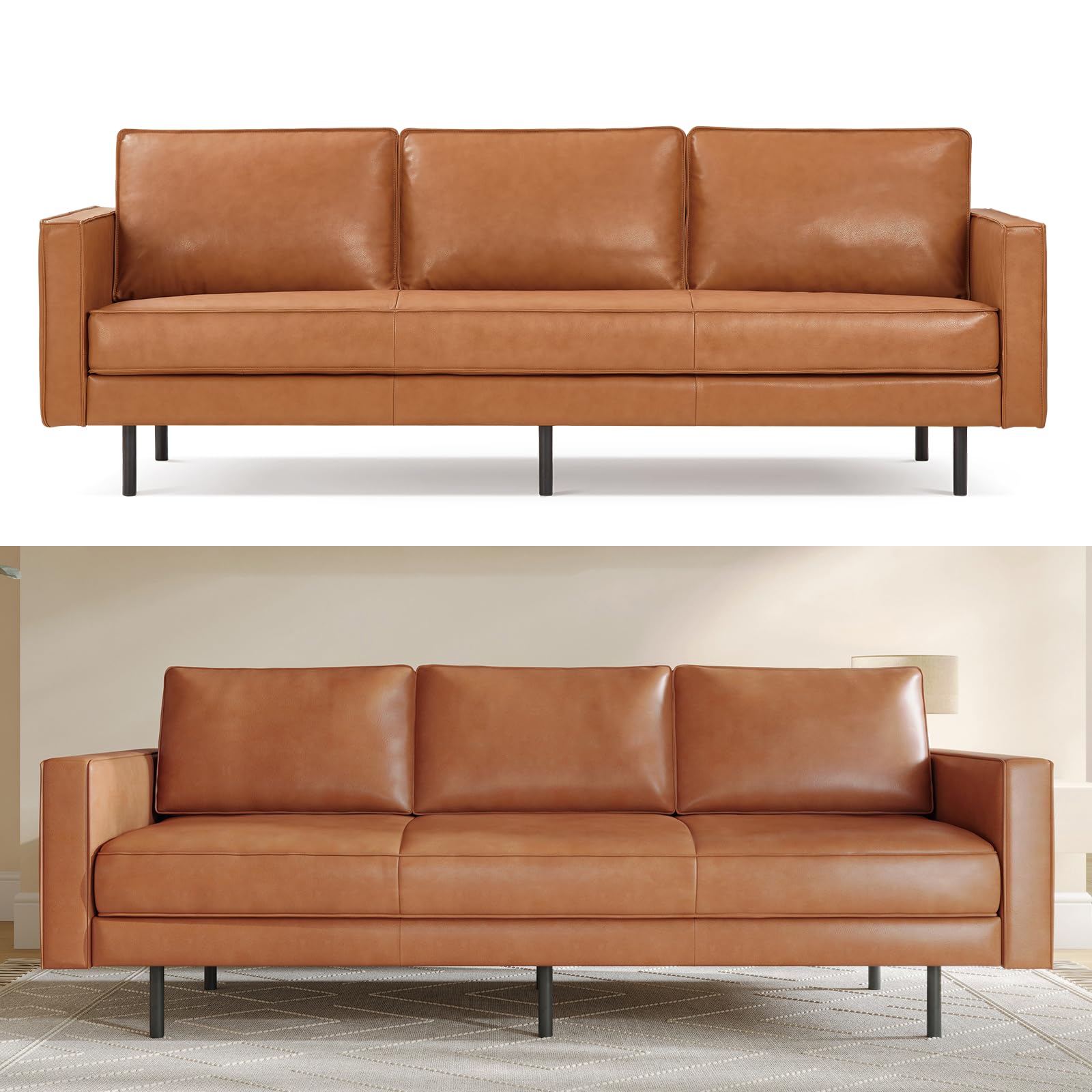 90" Italian Nappa Leather Sofa Cognac