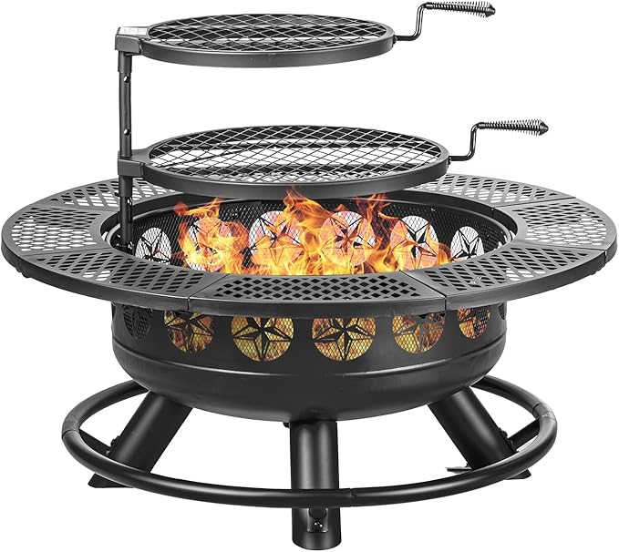 47 Inch Outdoor Fire Pit with 2 Grills and Lid