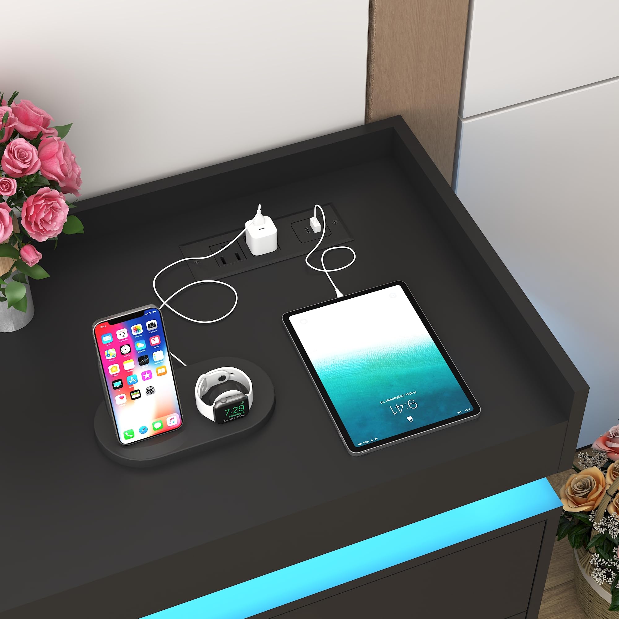 9 Drawer Dresser with LED Light and Charging Station