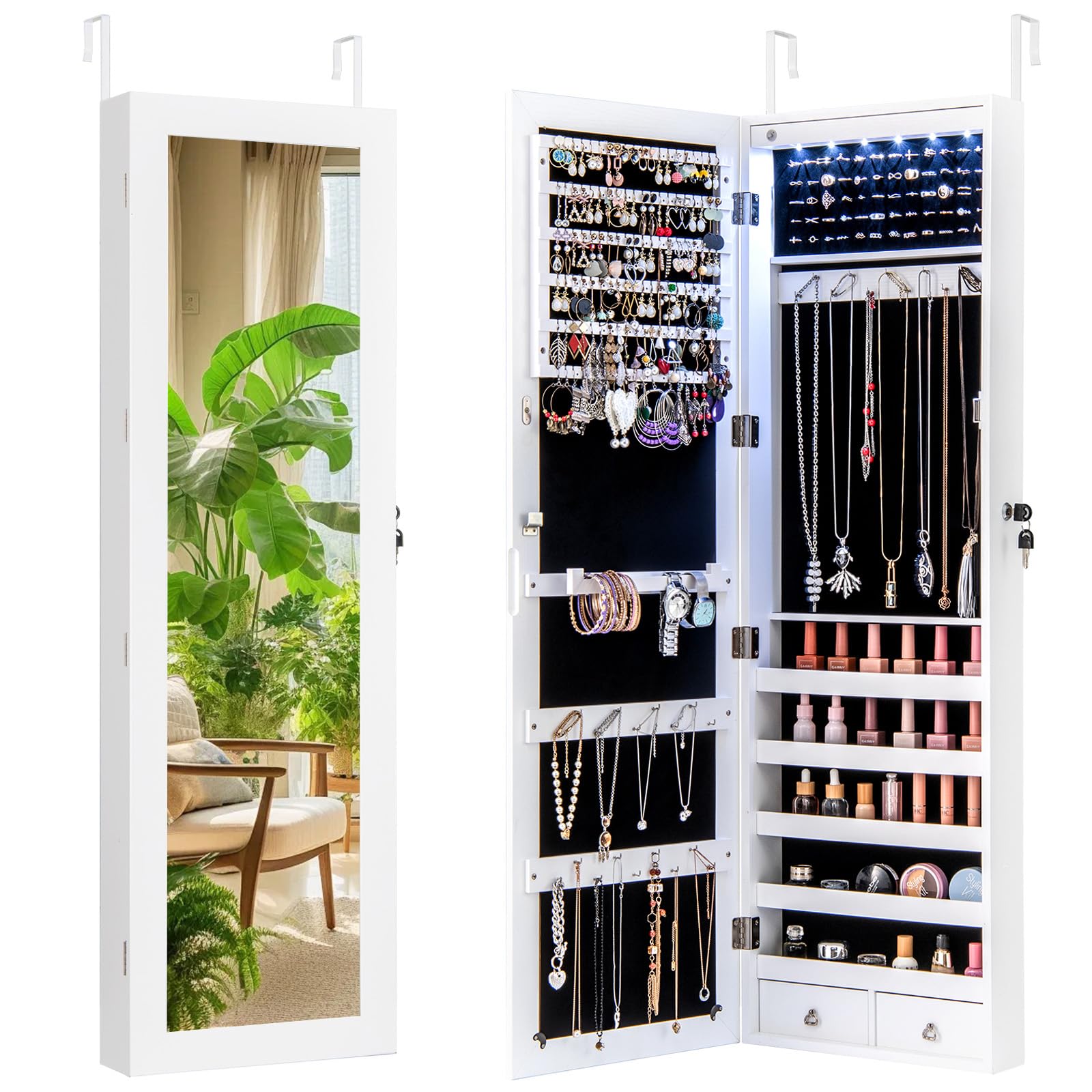 Wall Mounted Jewelry Armoire with 47" Full Length Mirror