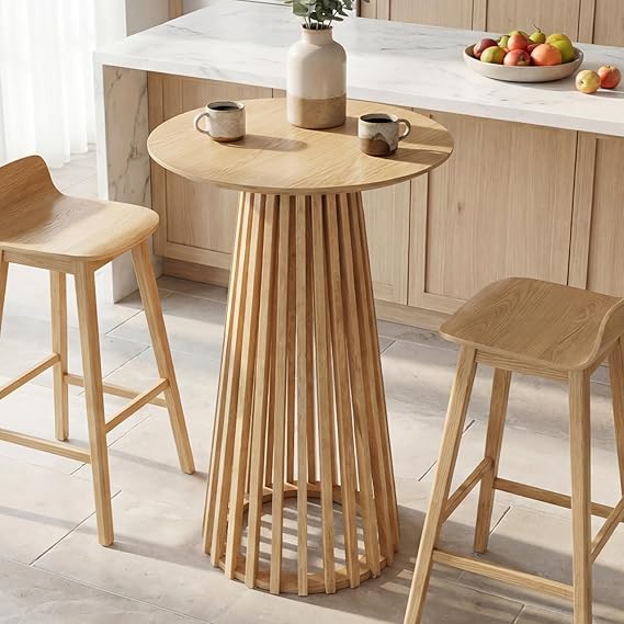 Round Bar Table 43.5" High Modern Wood Cocktail Table
